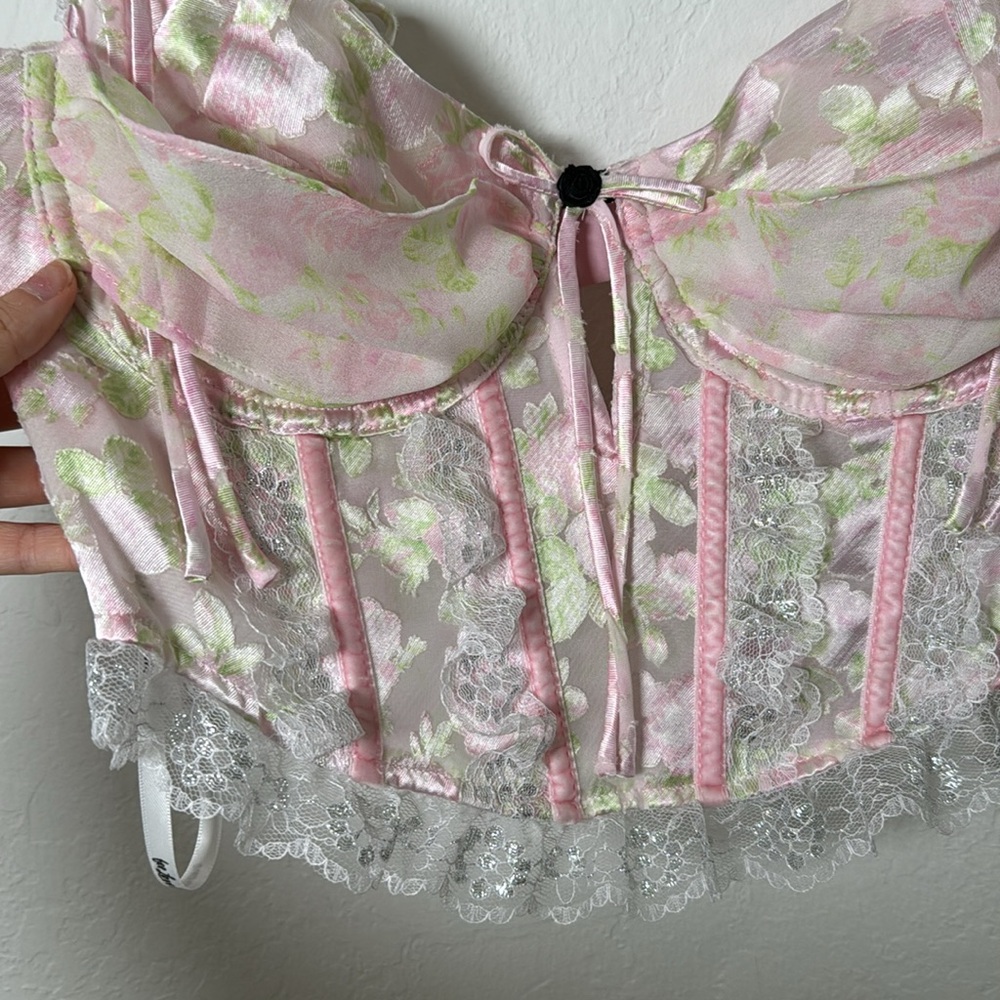 NWT For Love & Lemons Winifred bustier top pink multi sizes M & L - Picture 5 of 7